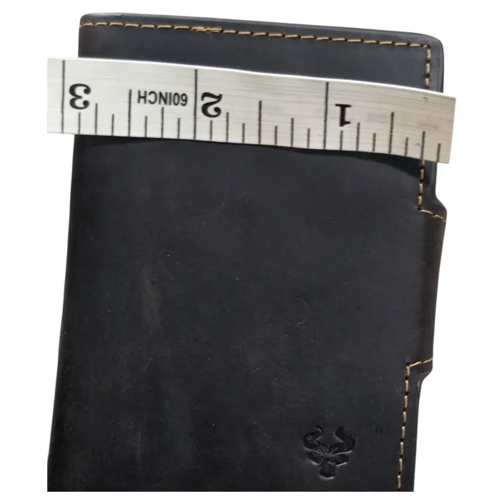 Humerpaul Project Genuine Leather Bifold Wallet Black Zip Coin Pocket ID